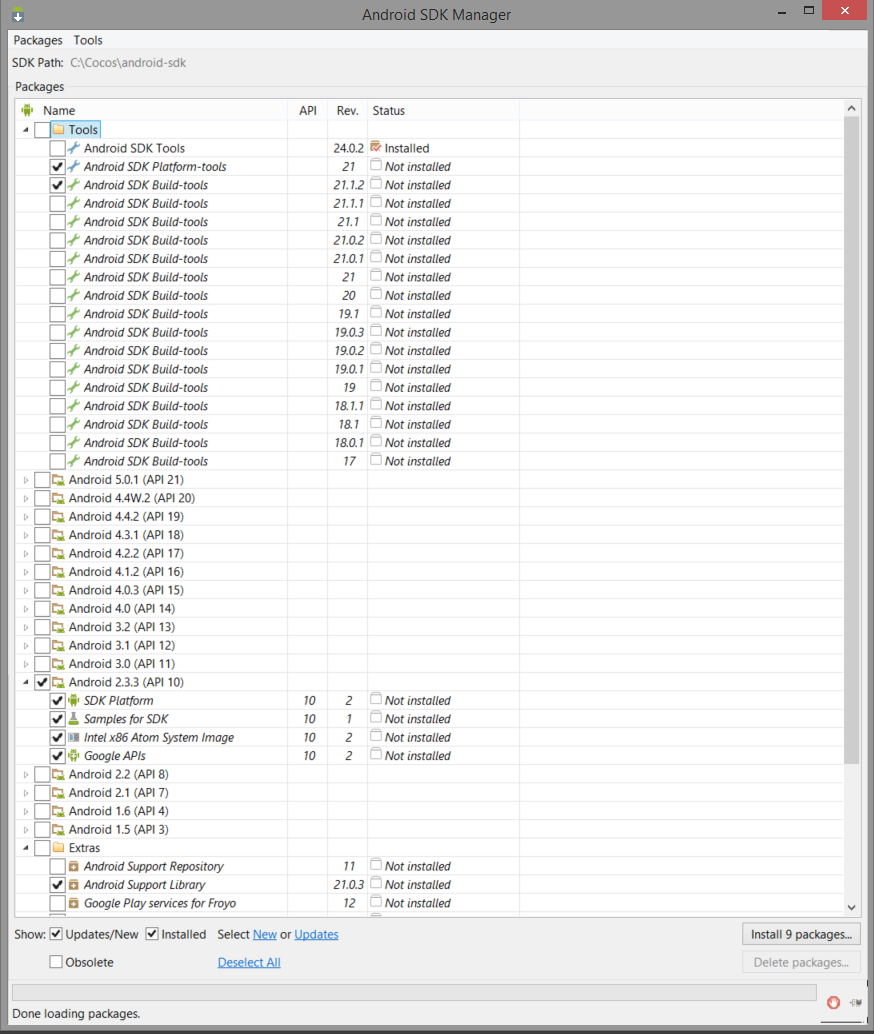 paquetes necesarios del anroid sdk